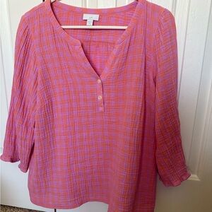 J. Jill Vibrant Pink Plaid Blouse